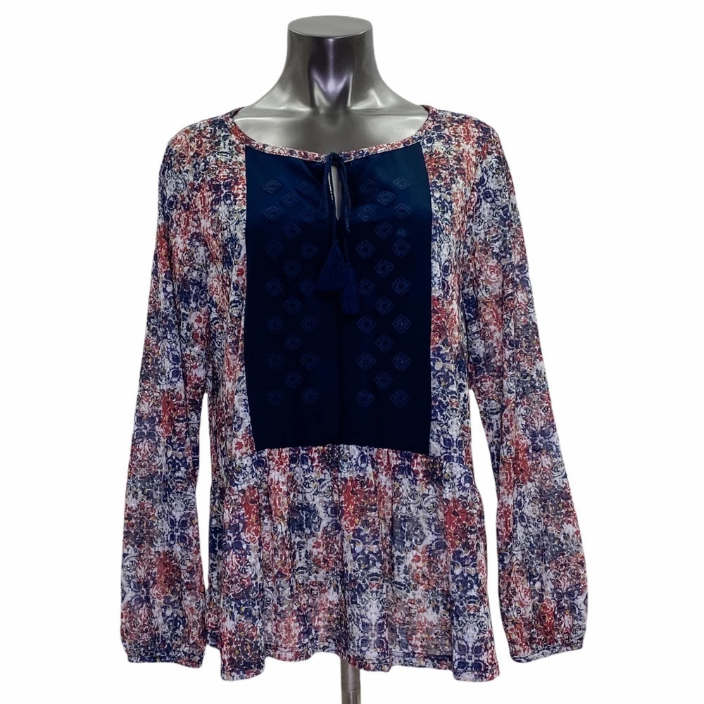 DEPT222 Floral Embroidered Tassel Tie L/S Blouse